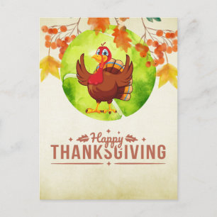 Tennis Turkey Thanksgiving funny cartoon Holiday Postcard