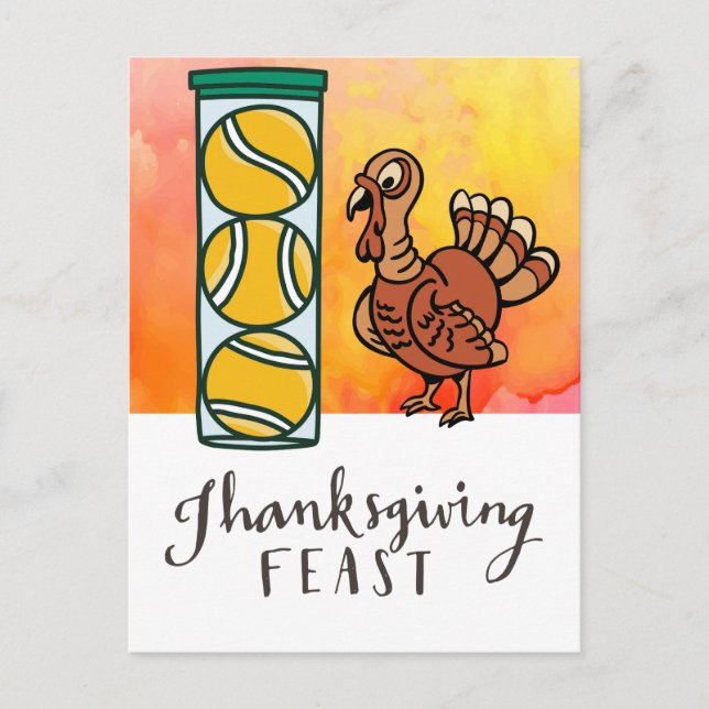 Tennis Turkey Thanksgiving funny cartoon  Holiday Postcard (Front)