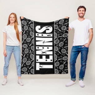 Tennis Typography Text Black & White Cool Gift Fleece Blanket