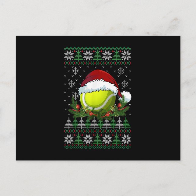 Tennis Ugly Christmas Santa Hat Family Pajamas Xma Announcement Postcard (Front)
