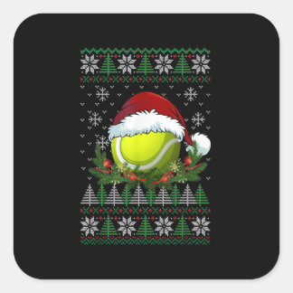 Tennis Ugly Christmas Santa Hat Family Pajamas Xma Square Sticker