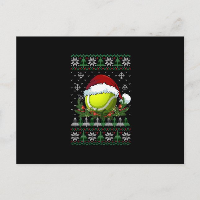 Tennis Ugly Christmas Santa Hat Family Pyjamas Xma Announcement Postcard (Front)