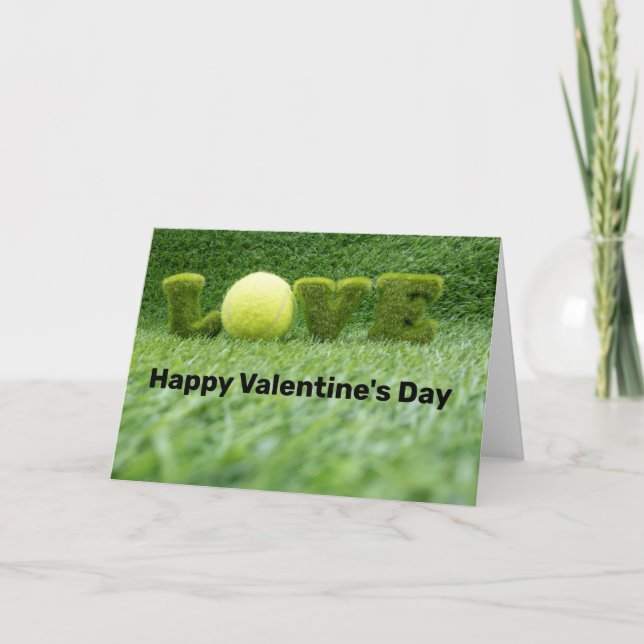 Tennis Valentine's Day with ball , racket and love Card (Front)