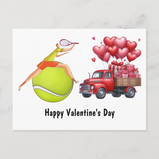Tennis Valentine's Day with Hearts Love Holiday Postcard (Front)