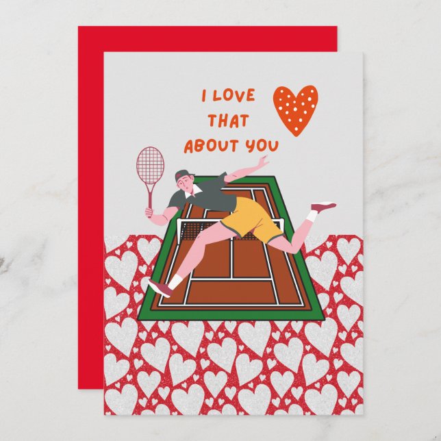 Tennis Valentine's Day with LOVE for Player red  Holiday Card (Front/Back)