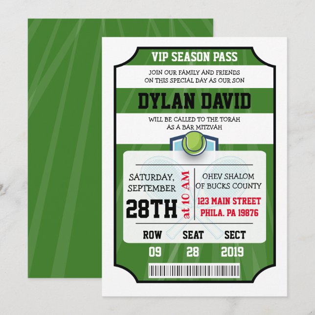 TENNIS VIP TICKET Bar Bat Mitzvah Invitation (Front/Back)