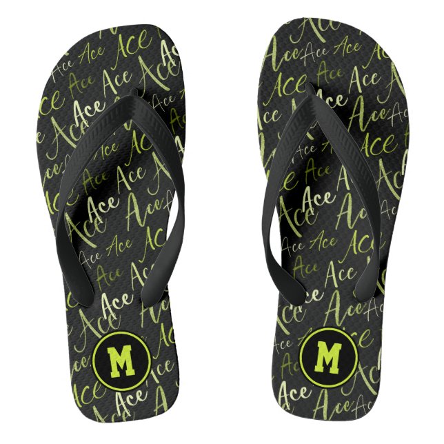 tennis volleyball green Ace text pattern Flip Flops (Footbed)