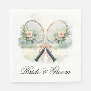 Tennis Wedding Racket with Flowers Bride & Groom  Napkin