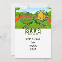 Tennis Wedding Save the Date with ball and racket 
