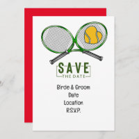 Tennis Wedding Save the Date with ball and racket 