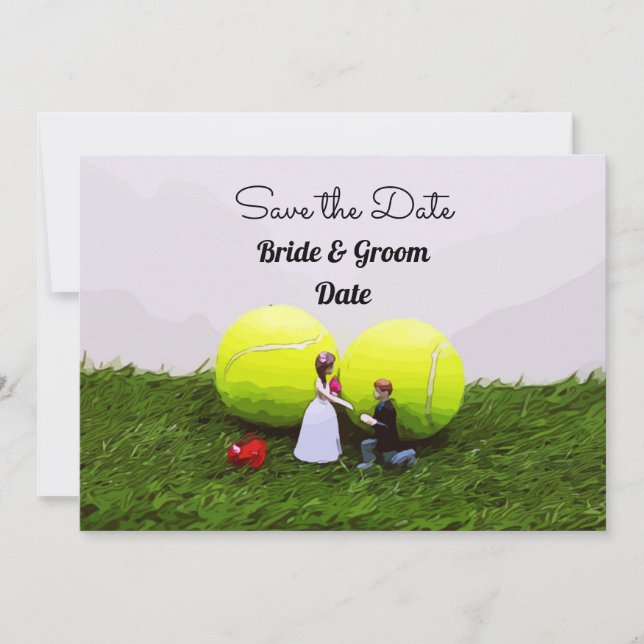 Tennis wedding save the date with bride and groom invitation (Front)
