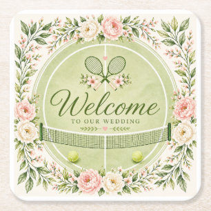 Tennis Wedding  Square Paper Coaster