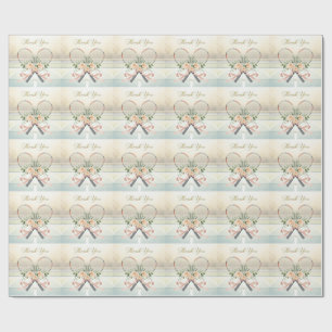 Tennis Wedding Thank You text with Floral Rackets Wrapping Paper