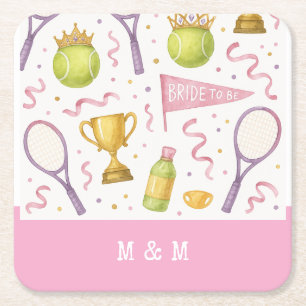 Tennis Wedding theme for Bachelorette Bridal Bride Square Paper Coaster