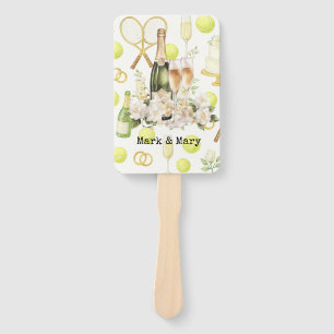 Tennis Wedding theme with Champagne Racket Ring Hand Fan