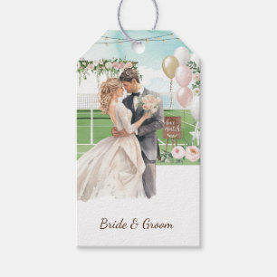 Tennis Wedding themed  Bride and groom on Court Gift Tags