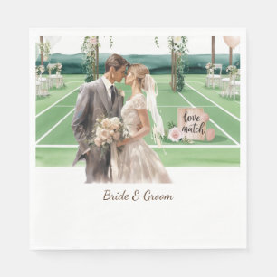 Tennis Wedding themed  Bride and groom on Court Napkin