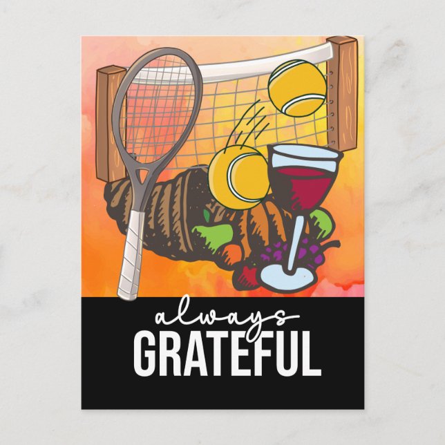 Tennis Wine Thanksgiving funny cartoon  Holiday Postcard (Front)
