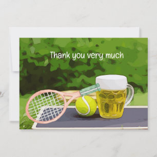 Tennis with racket ball beer for Player Thank You Card