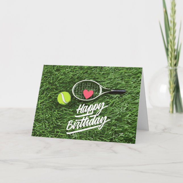 Tennis with racket for birthday wishes to player card (Front)