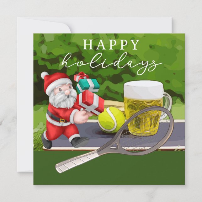 Tennis with Santa Claus Happy Holidays to player   Holiday Card (Front)