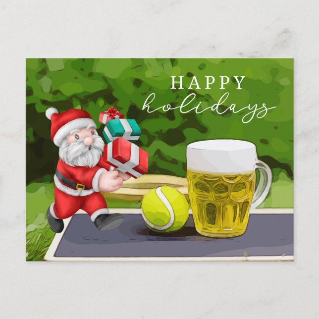 Tennis with Santa Claus Happy Holidays to player  Postcard (Front)