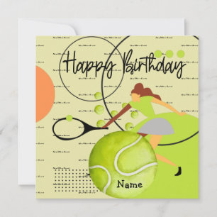 Tennis woman is playing Happy Birthday on yellow