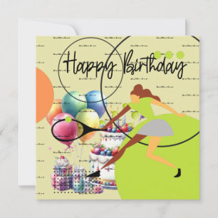 Tennis woman is playing Happy Birthday on yellow