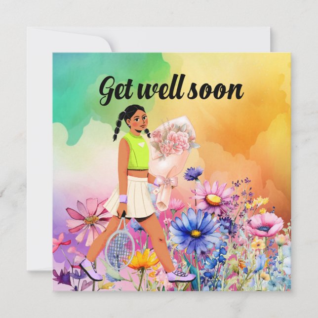 Tennis Woman Player Get Well Soon with Flowers  (Front)