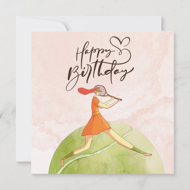 Tennis  woman player Happy Birthday watercolor (Front)