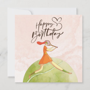 Tennis  woman player Happy Birthday watercolor