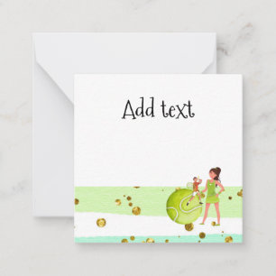 Tennis Woman Player holds racket and ball    Card