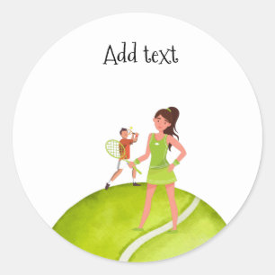 Tennis Woman Player holds racket and ball   Classic Round Sticker