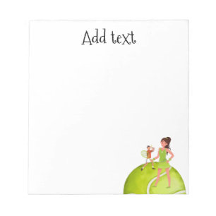 Tennis Woman Player holds racket and ball    Notepad