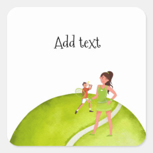 Tennis Woman Player holds racket and ball Square Sticker