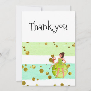 Tennis Woman Player holds racket and ball     Thank You Card