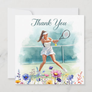 Tennis Woman Player is Playing Tennis Thank You Card