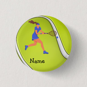 Tennis woman player on Tennis ball background 3 Cm Round Badge