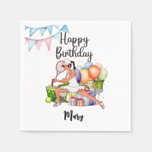 Tennis Woman Player with Happy Birthday word Napkin