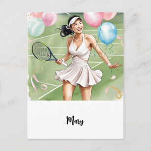 Tennis Woman Player with Happy Birthday word  Postcard