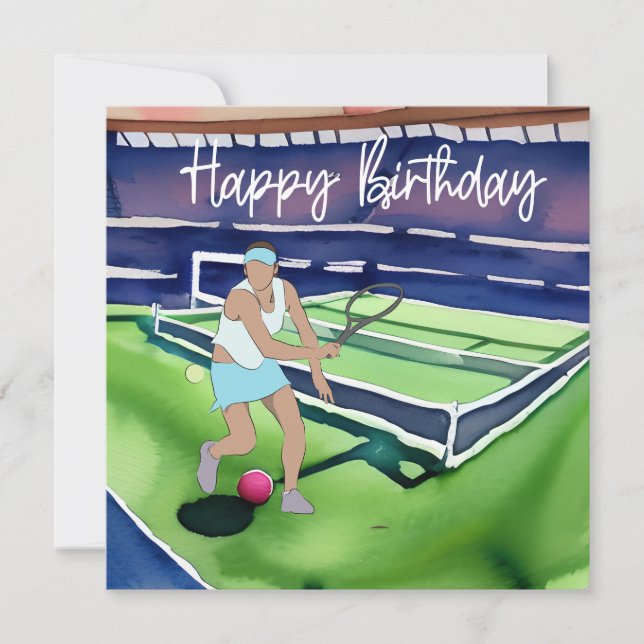 Tennis woman with Happy Birthday word for player (Front)
