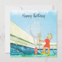 Tennis woman with Happy Birthday word  watercolor