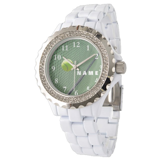 Tennis Women's Rhinestone White Enamel Watch (Angled)