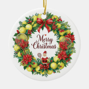 Tennis Wreath for Christmas with Santa Claus Ceramic Tree Decoration