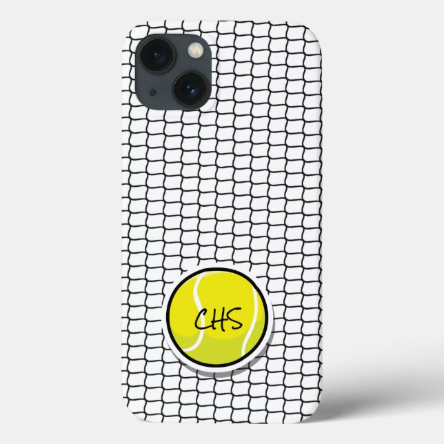 Tennis Yellow Ball Black Net Initials School Love Case-Mate iPhone Case (Back)