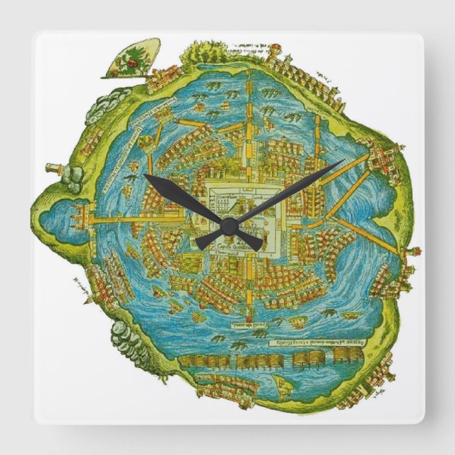 Tenochtitlan Aztec Map Wall Clock (Front)
