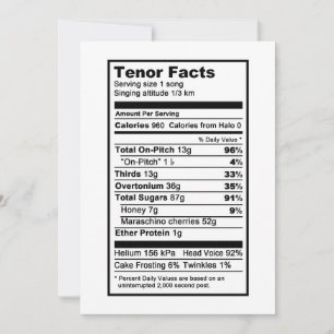 Tenor "Nutritional Information Label" Card