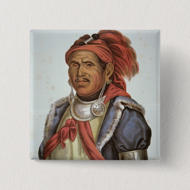 Tenskwatawa (1775-1836) (colour litho) 15 cm square badge (Front)