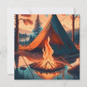 Tent and Campfire Vintage Colours Art