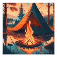Tent and Campfire Vintage Colours Art
